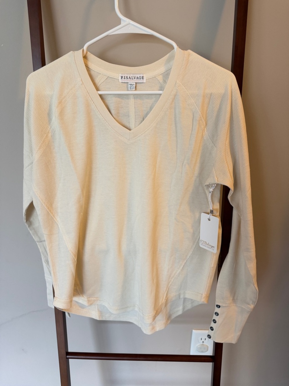 PJ Salvage Stone Ribbed V-Neck Thermal Top